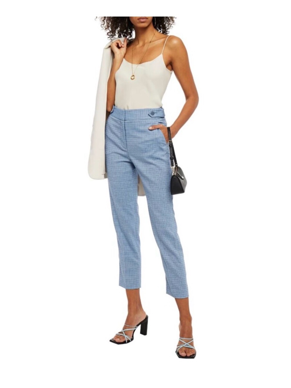 Veronica Beard Gamila Light Blue Plaid Tailored Pants